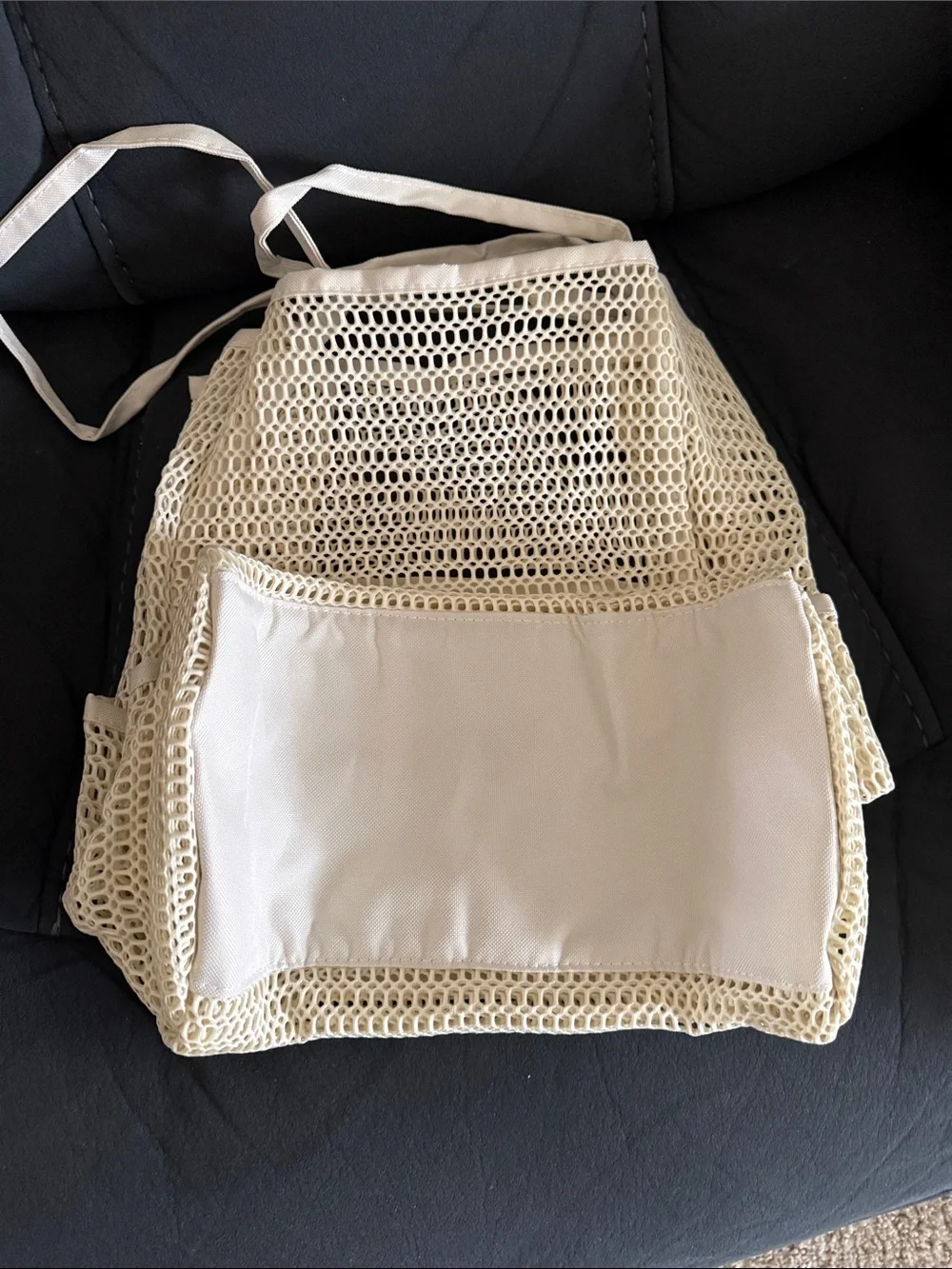 Cream Mesh Tote Bag with Shoulder Straps